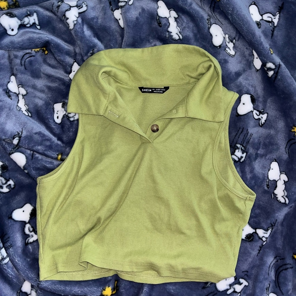 SHEIN Green Sleeveless Polo Crop Tank